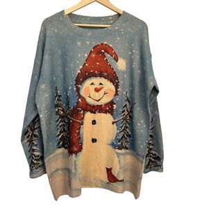 No Brand Snow Man Graphic Christmas Wool‎ Blend Oversized Sweater Size XL